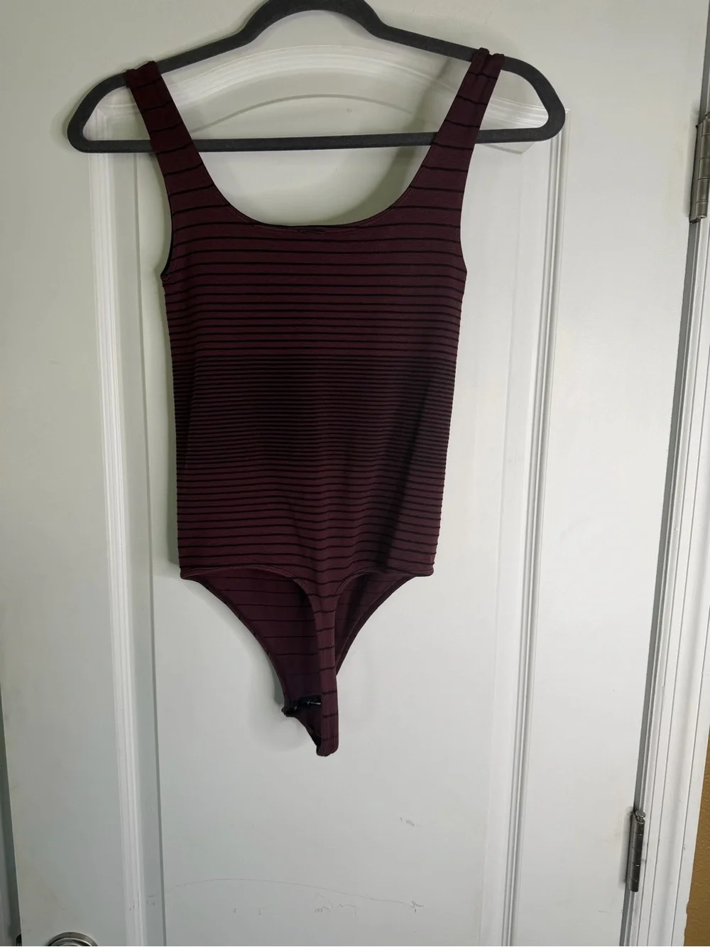 Victoria's Secret Y2K Burgundy and Black Striped One-Piece Thong Bodysuit. Sz M